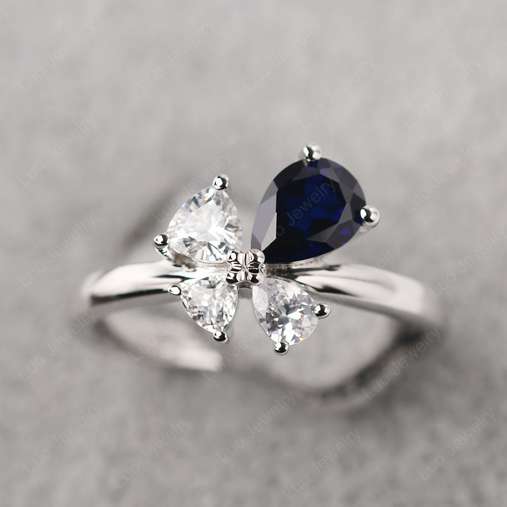 Pear Lab Sapphire Cluster Engagement Ring - LUO Jewelry