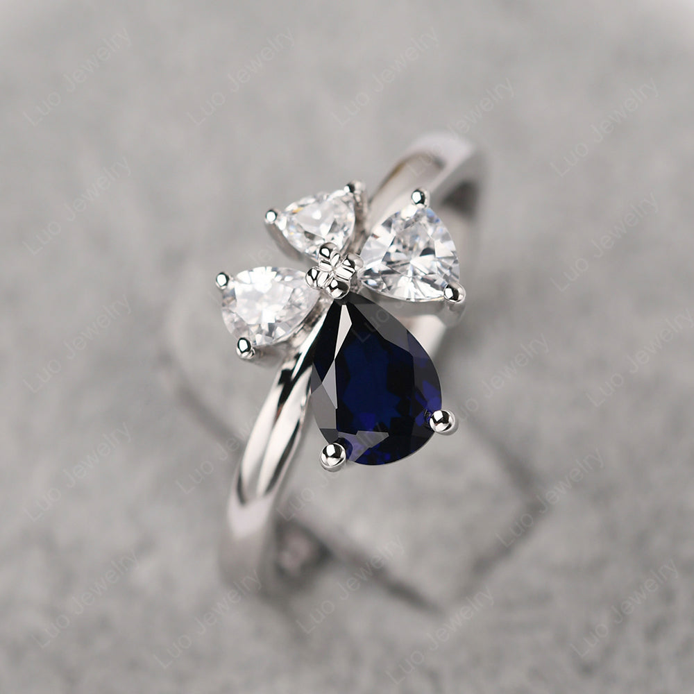Pear Lab Sapphire Cluster Engagement Ring - LUO Jewelry