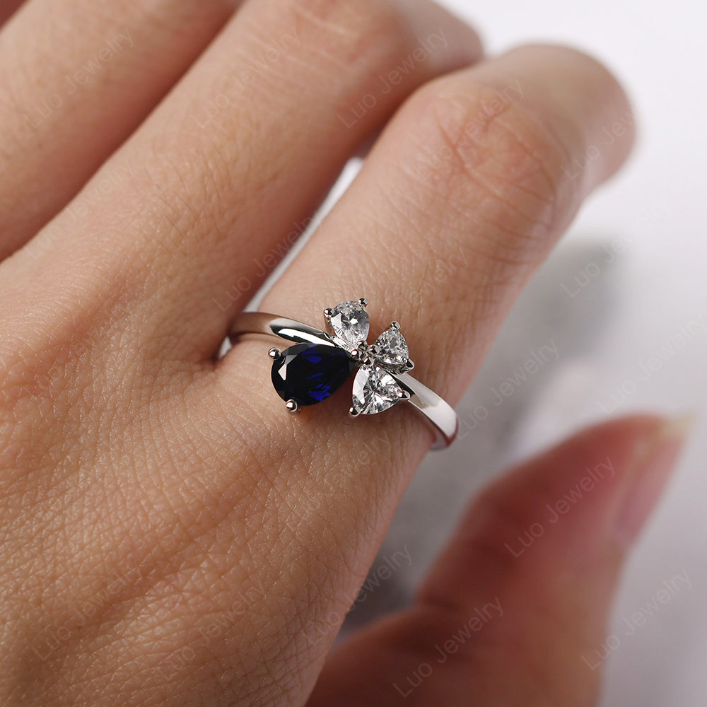 Pear Lab Sapphire Cluster Engagement Ring - LUO Jewelry