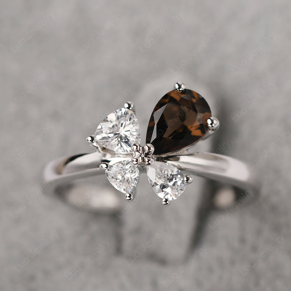 Pear Smoky Quartz  Cluster Engagement Ring - LUO Jewelry