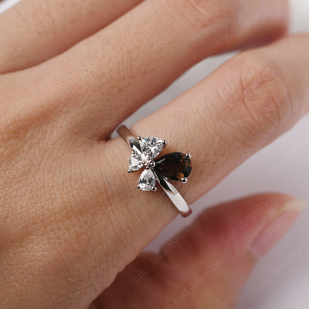 Pear Smoky Quartz  Cluster Engagement Ring - LUO Jewelry