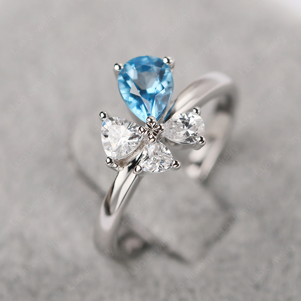 Pear Swiss Blue Topaz Cluster Engagement Ring - LUO Jewelry