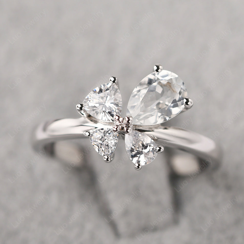 Pear White Topaz Cluster Engagement Ring - LUO Jewelry