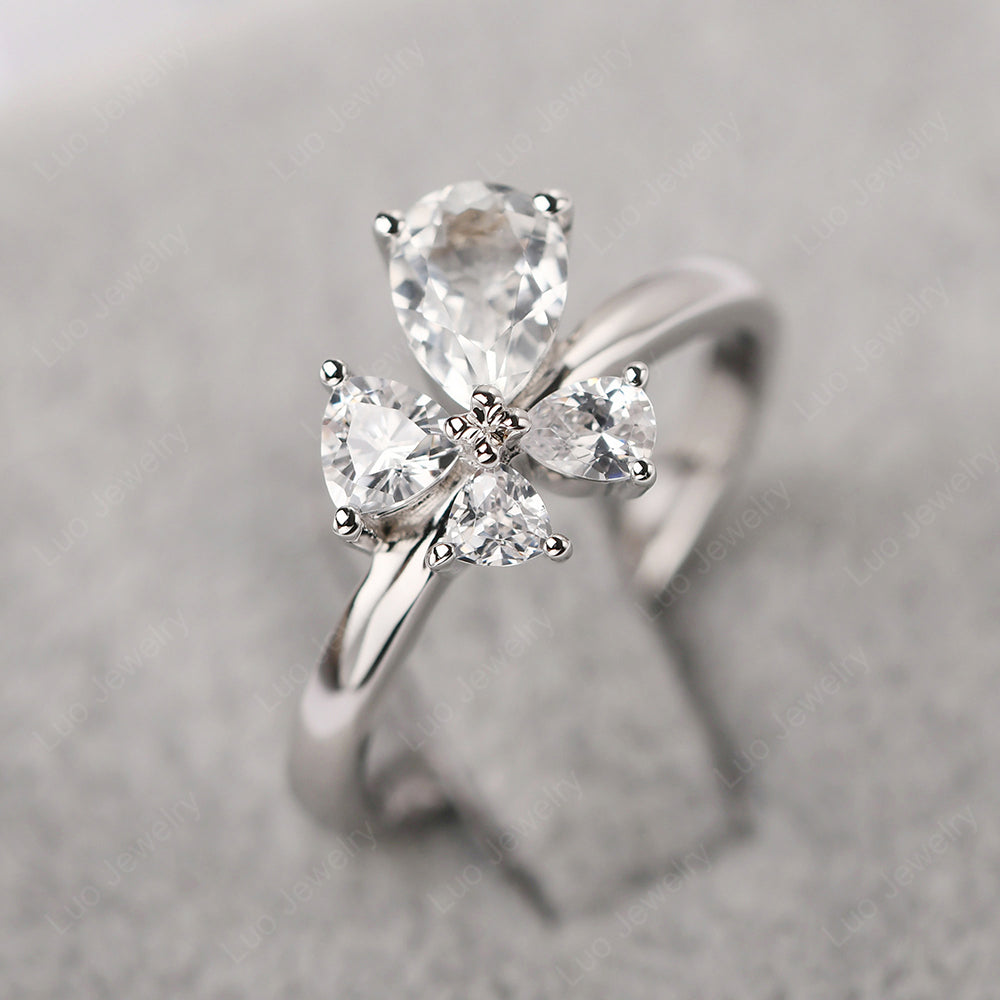 Pear White Topaz Cluster Engagement Ring - LUO Jewelry