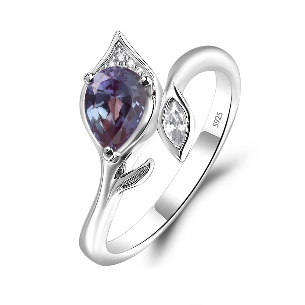 Pear Shaped Alexandrite Leaf Engagement Ring - LUO Jewelry