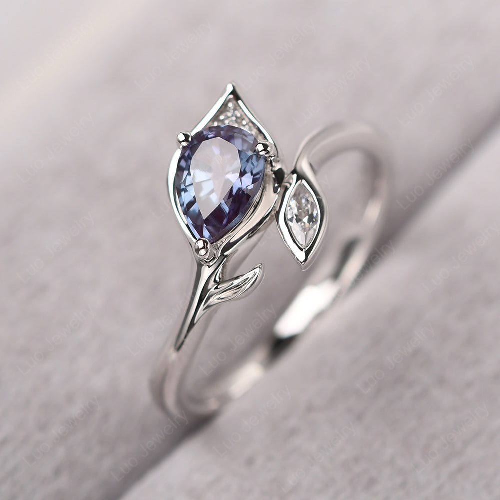 Pear Shaped Alexandrite Leaf Engagement Ring - LUO Jewelry