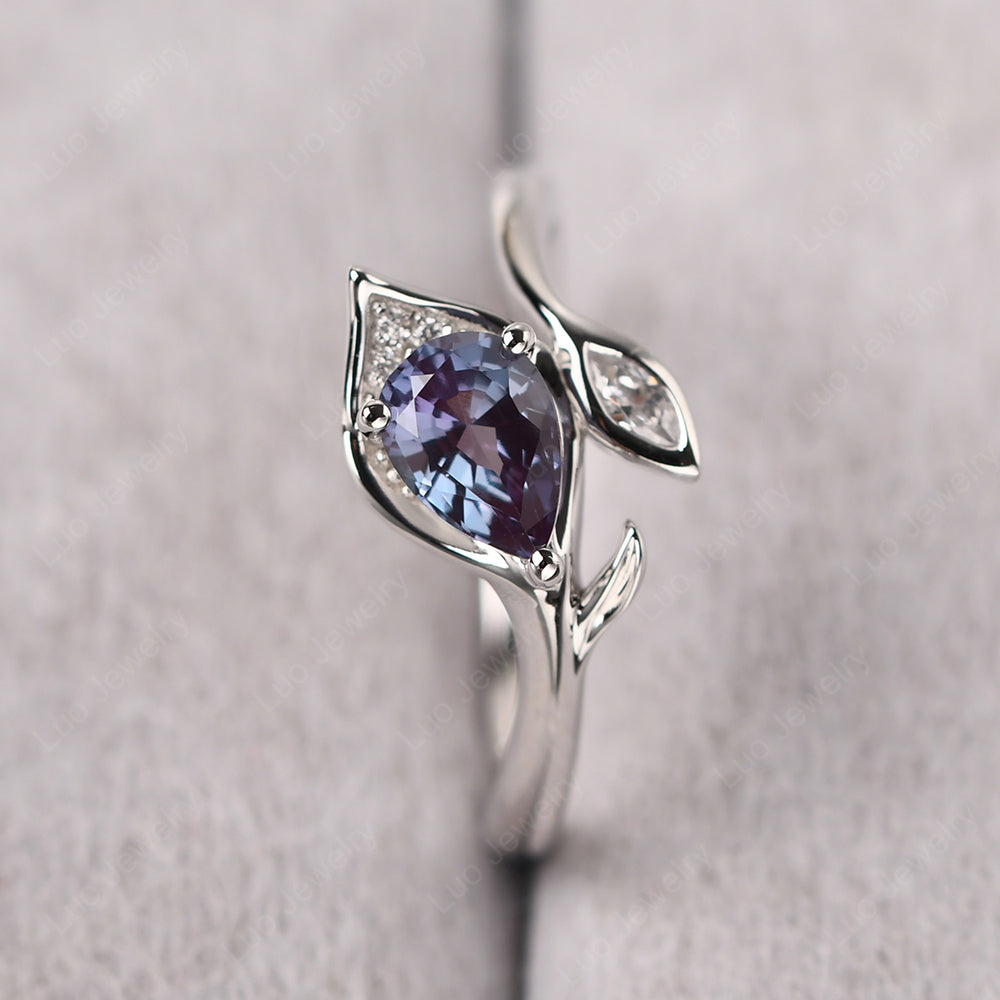 Pear Shaped Alexandrite Leaf Engagement Ring - LUO Jewelry