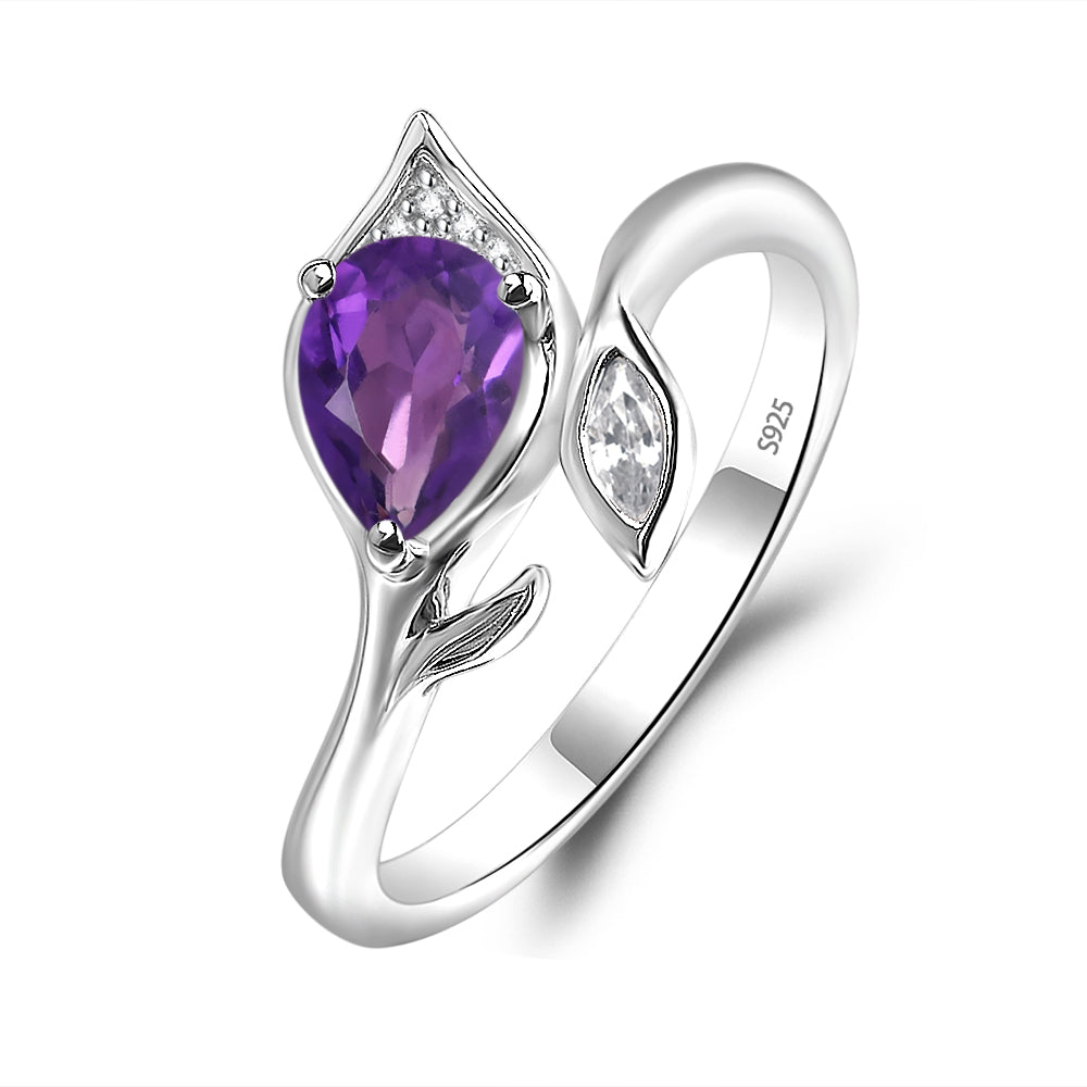 Pear Shaped Amethyst Leaf Engagement Ring - LUO Jewelry