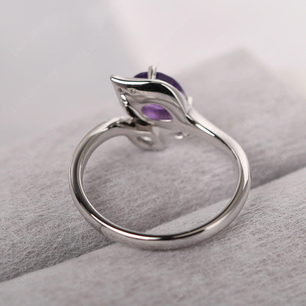 Pear Shaped Amethyst Leaf Engagement Ring - LUO Jewelry
