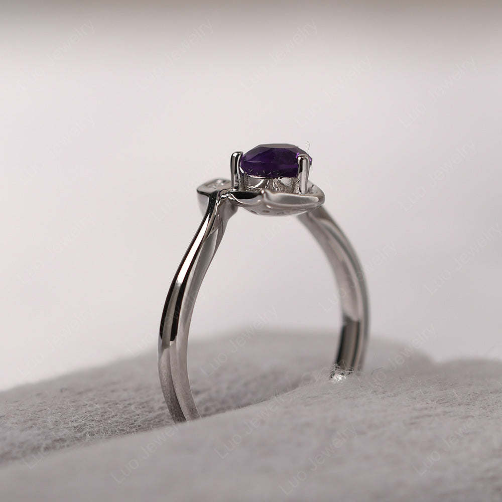 Pear Shaped Amethyst Leaf Engagement Ring - LUO Jewelry