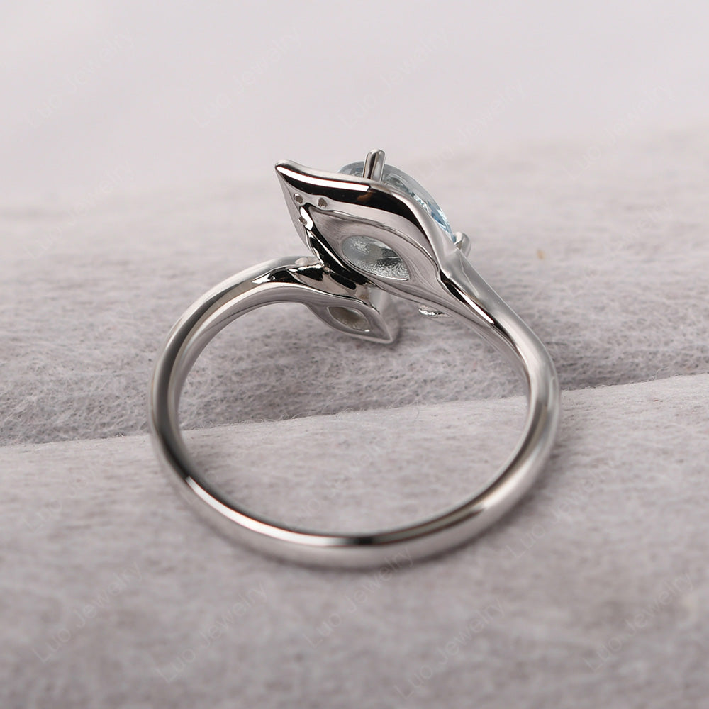 Pear Shaped Aquamarine Leaf Engagement Ring - LUO Jewelry