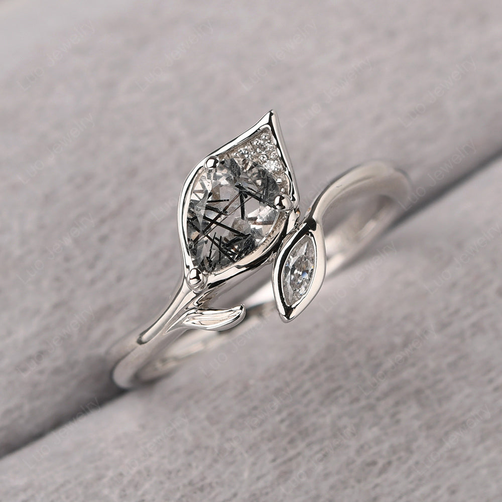 Pear Shaped Rutilated Quartz Leaf Engagement Ring - LUO Jewelry