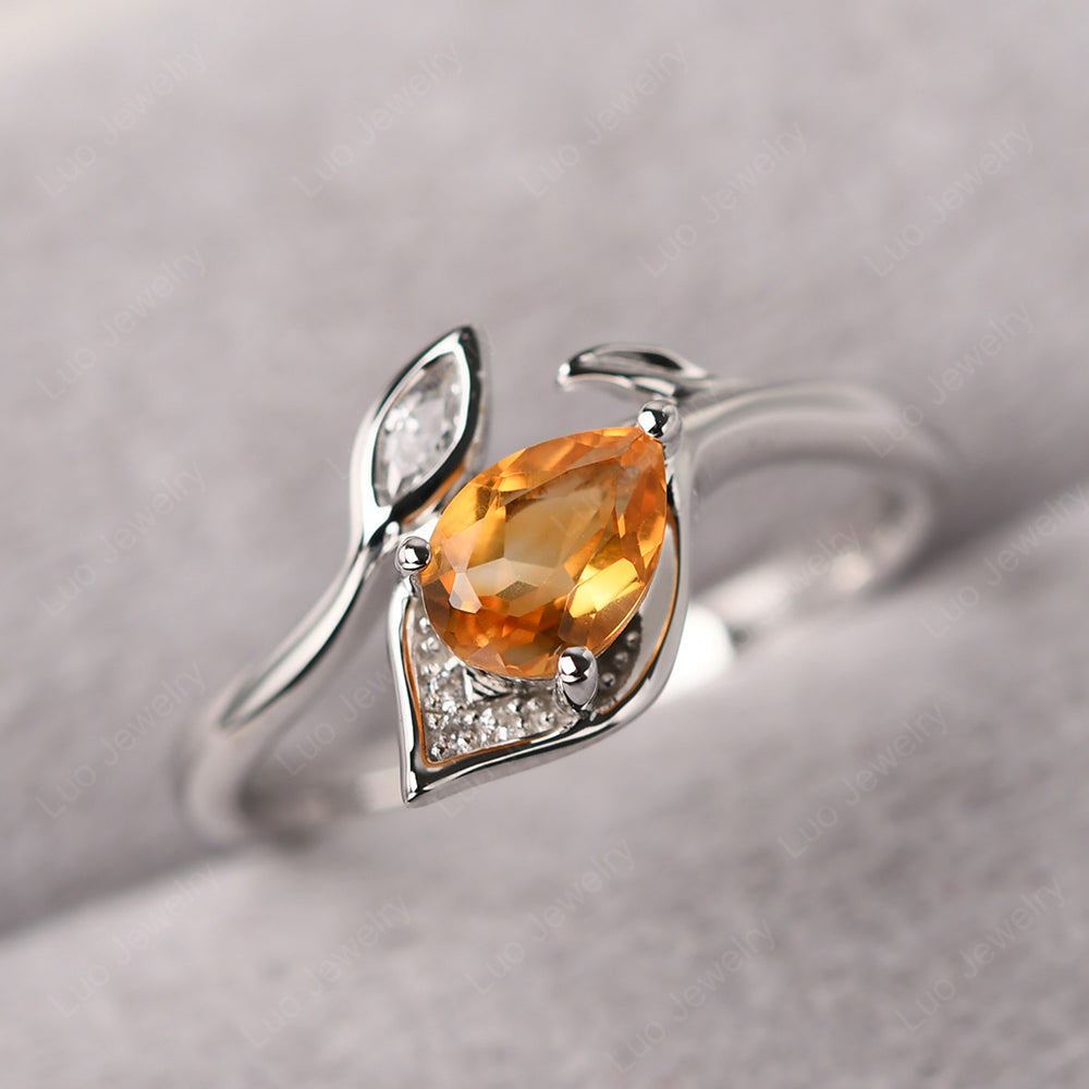 Pear Shaped Citrine Leaf Engagement Ring - LUO Jewelry