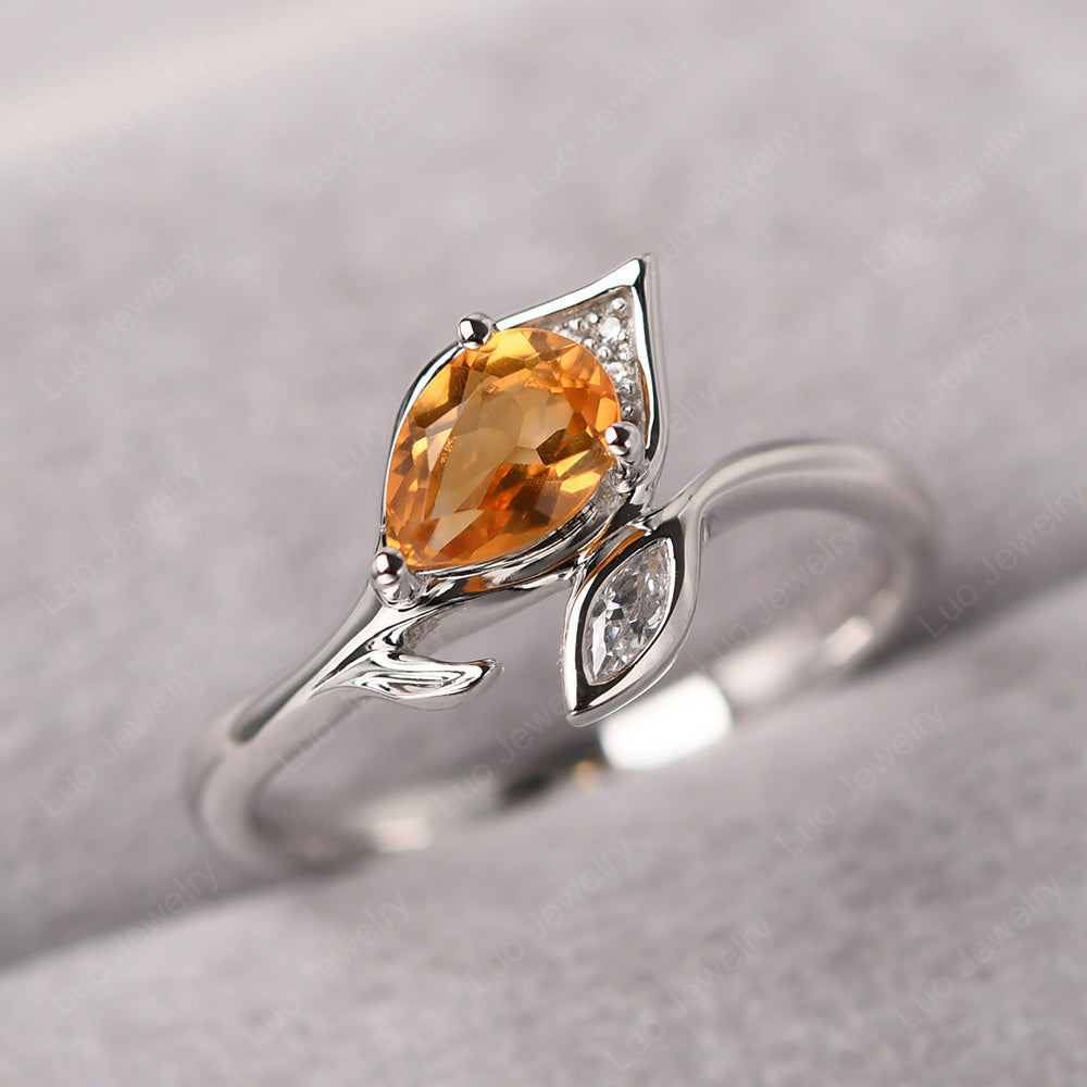 Pear Shaped Citrine Leaf Engagement Ring - LUO Jewelry