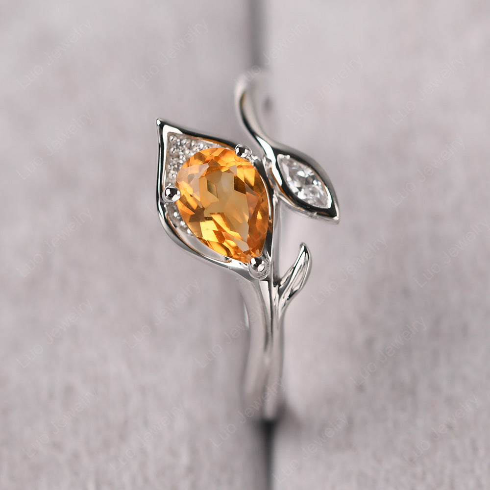 Pear Shaped Citrine Leaf Engagement Ring - LUO Jewelry