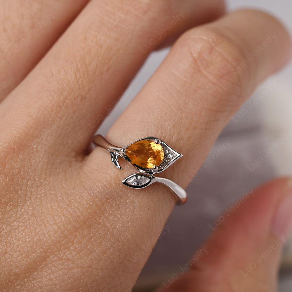 Pear Shaped Citrine Leaf Engagement Ring - LUO Jewelry