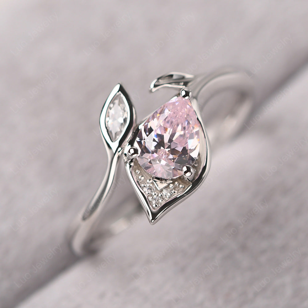 Pear Shaped Cubic Zirconia Leaf Engagement Ring - LUO Jewelry