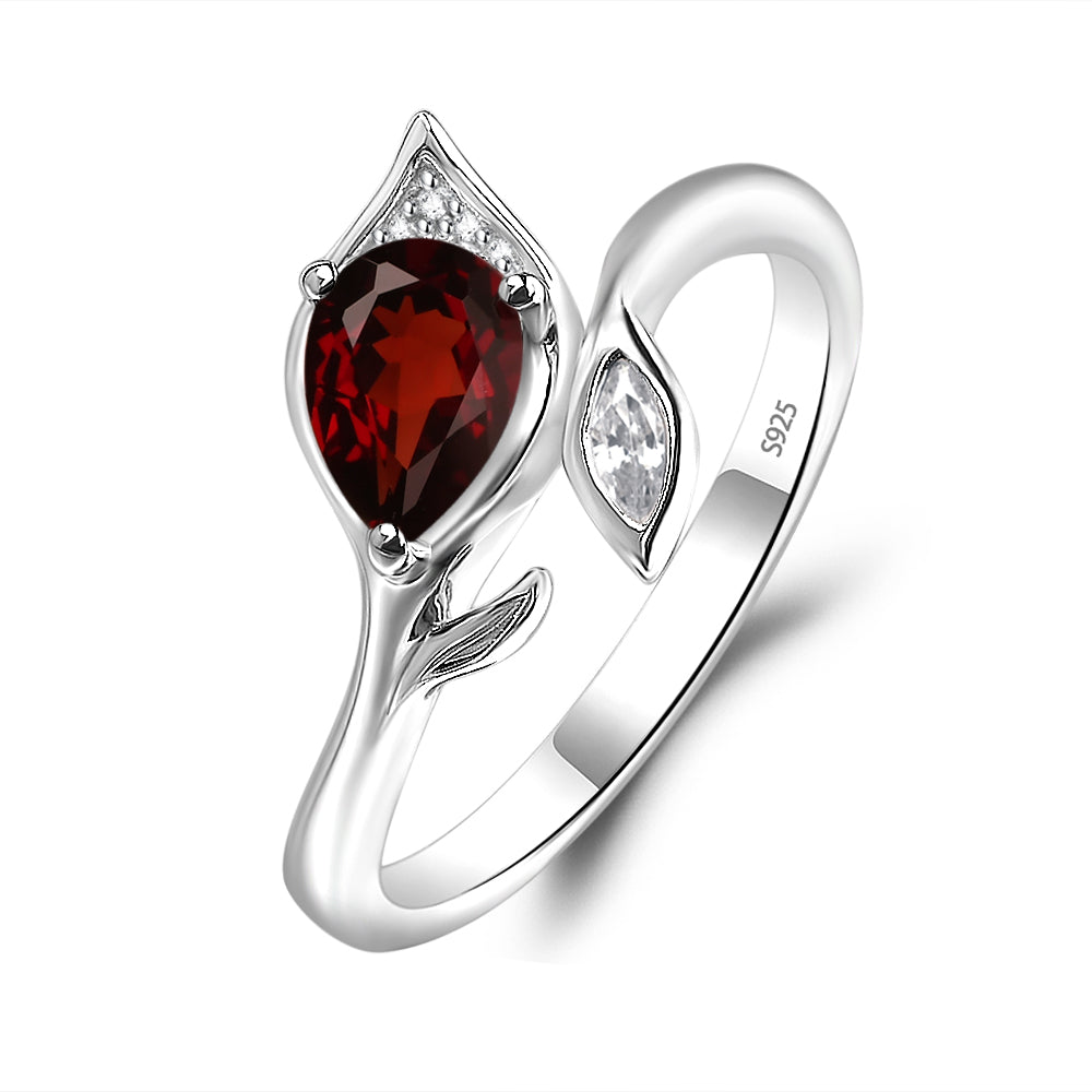 Pear Shaped Garnet Leaf Engagement Ring - LUO Jewelry