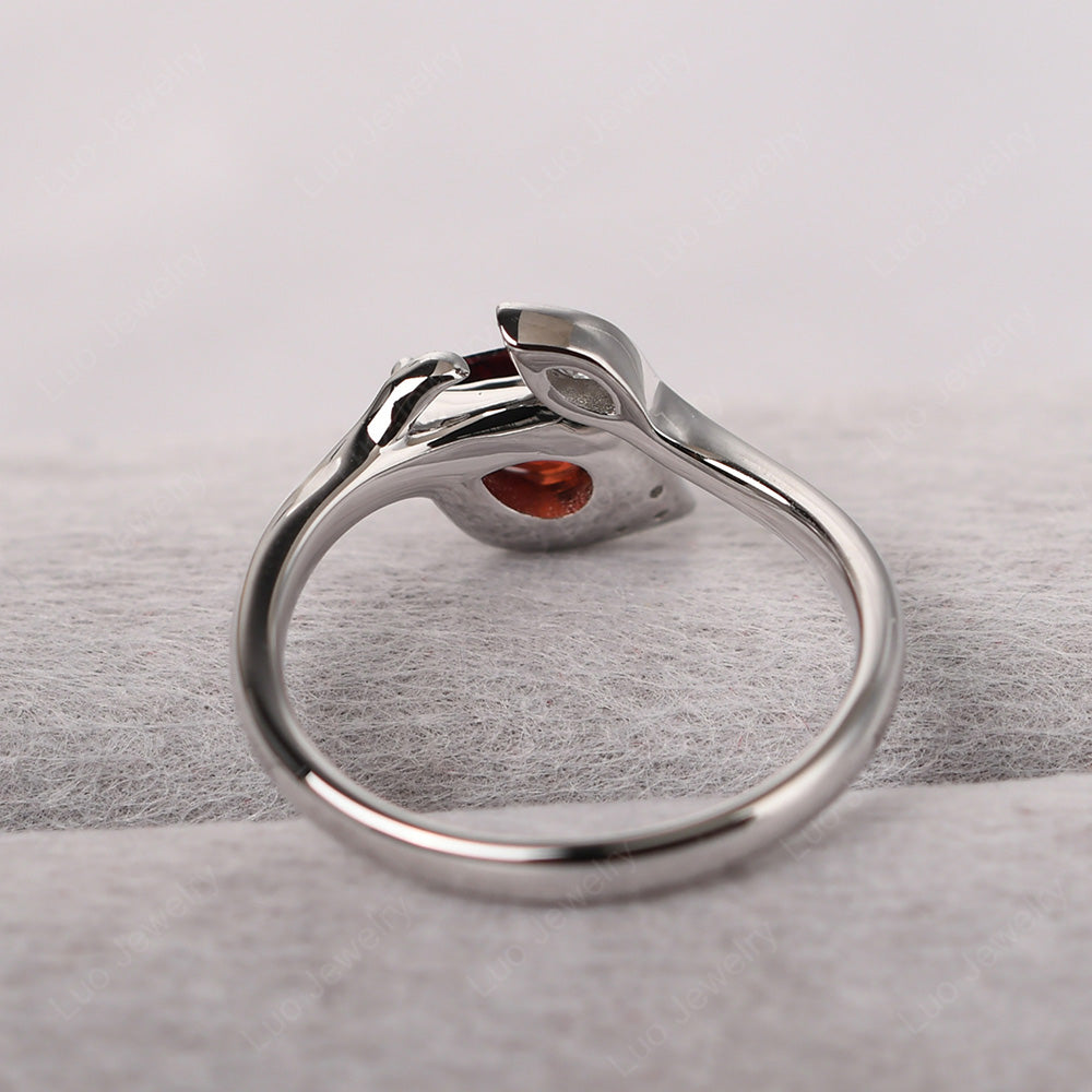 Pear Shaped Garnet Leaf Engagement Ring - LUO Jewelry