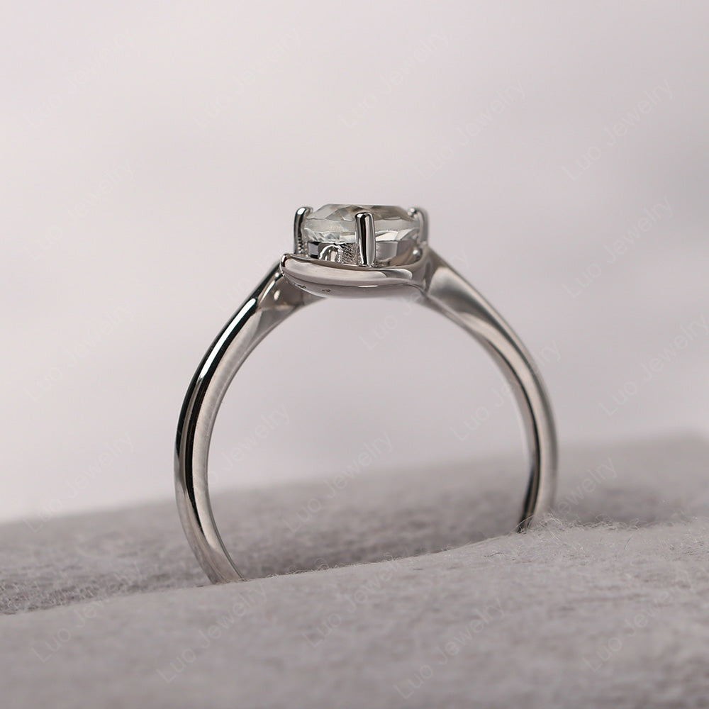 Pear Shaped Green Amethyst Leaf Engagement Ring - LUO Jewelry
