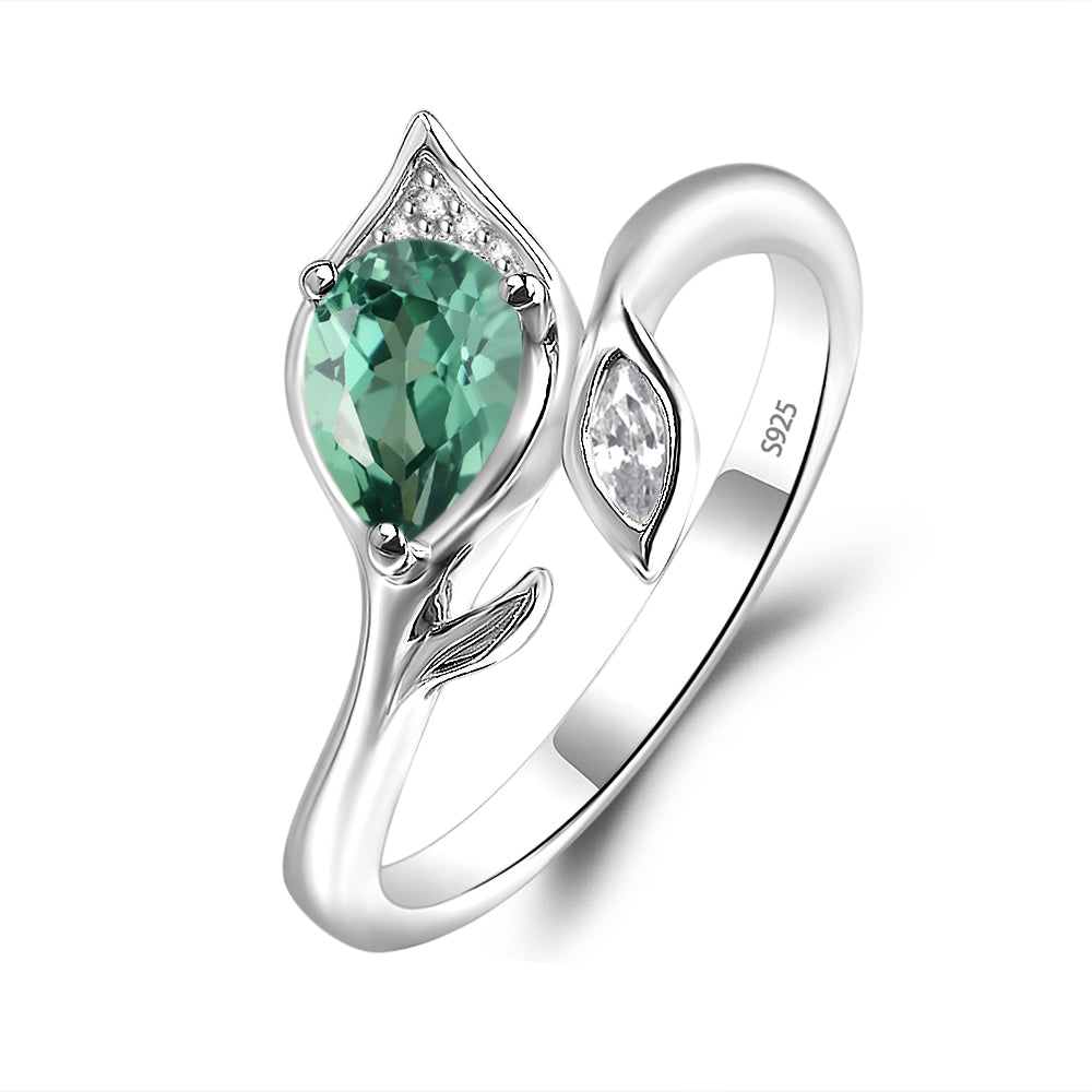 Pear Shaped Green Sapphire Leaf Engagement Ring - LUO Jewelry