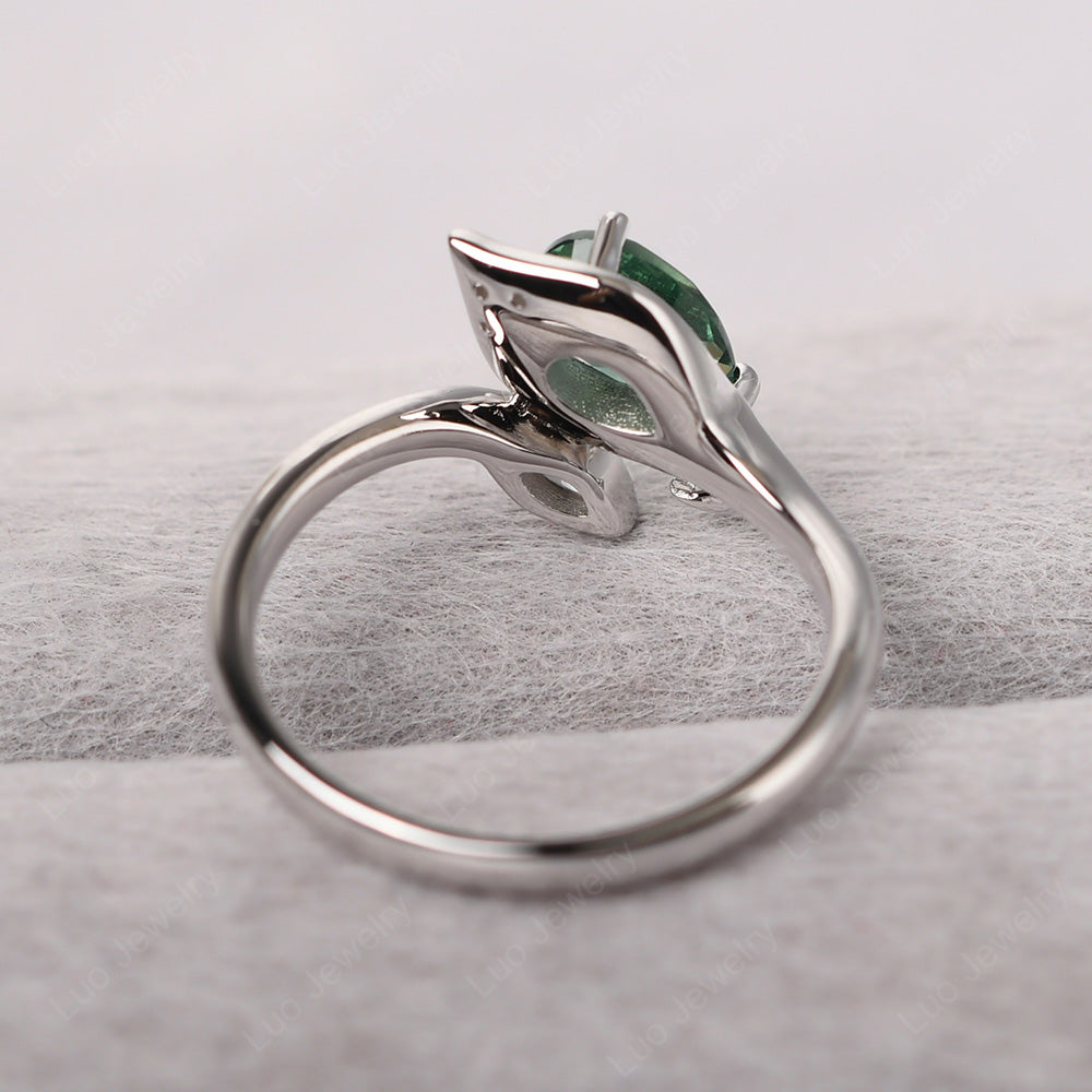Pear Shaped Green Sapphire Leaf Engagement Ring - LUO Jewelry