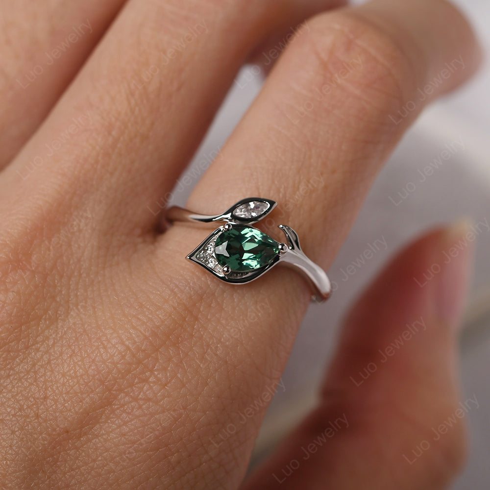 Pear Shaped Green Sapphire Leaf Engagement Ring - LUO Jewelry