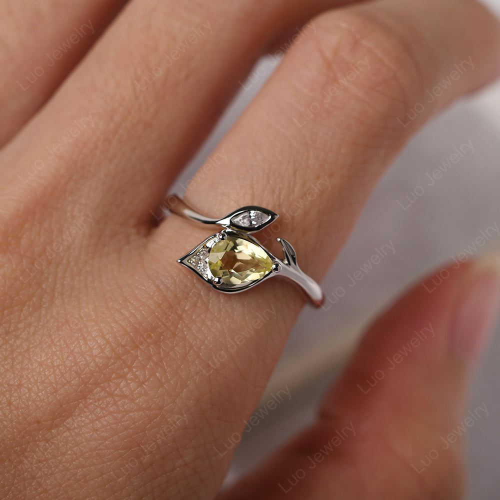 Pear Shaped Lemon Quartz Leaf Engagement Ring - LUO Jewelry