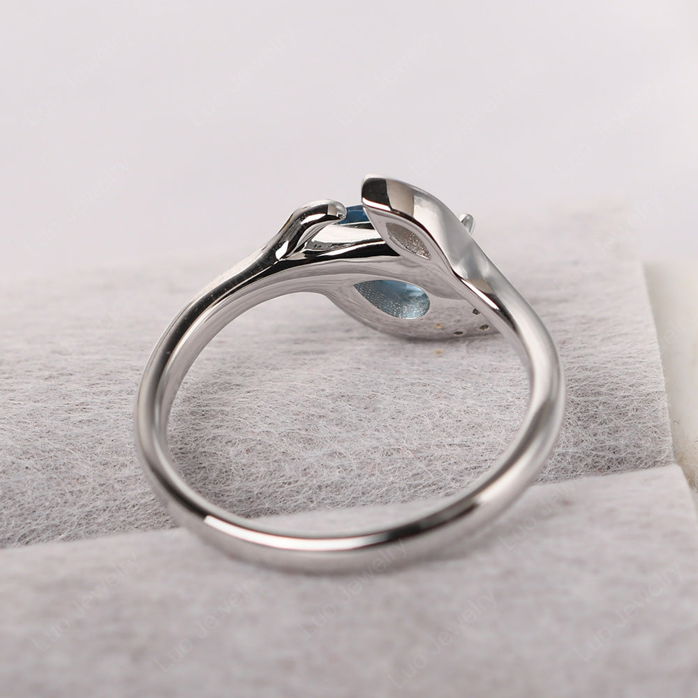 Pear Shaped London Blue Topaz Leaf Engagement Ring - LUO Jewelry