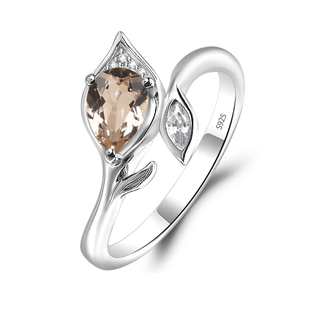 Pear Shaped Morganite Leaf Engagement Ring - LUO Jewelry