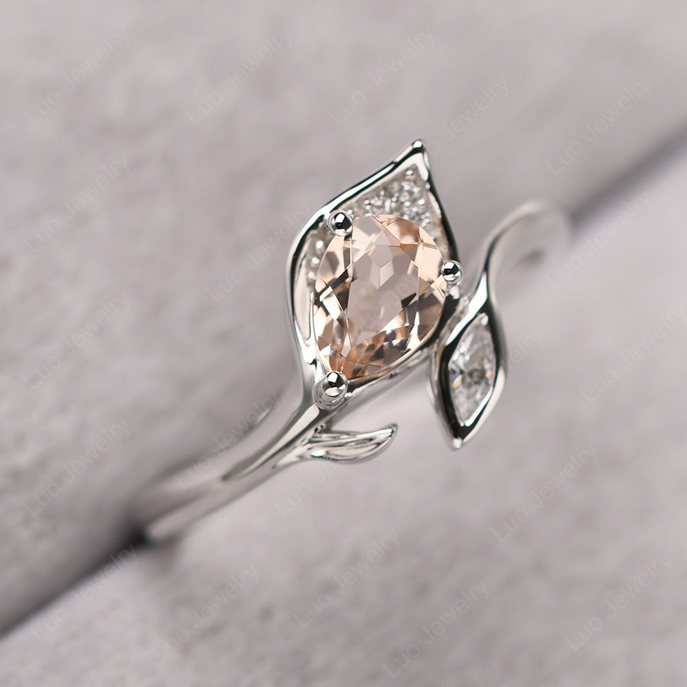 Pear Shaped Morganite Leaf Engagement Ring - LUO Jewelry