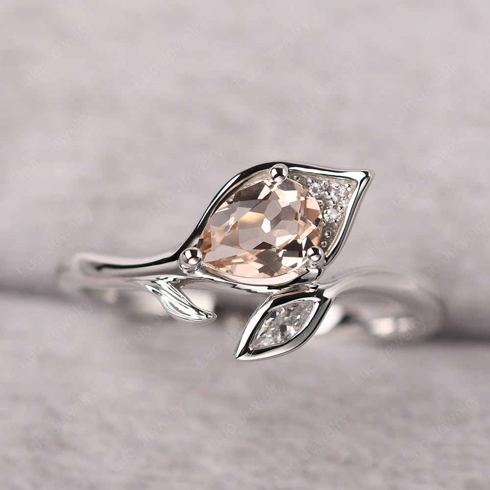 Pear Shaped Morganite Leaf Engagement Ring - LUO Jewelry