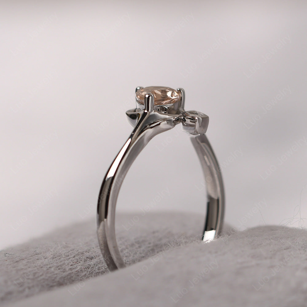 Pear Shaped Morganite Leaf Engagement Ring - LUO Jewelry