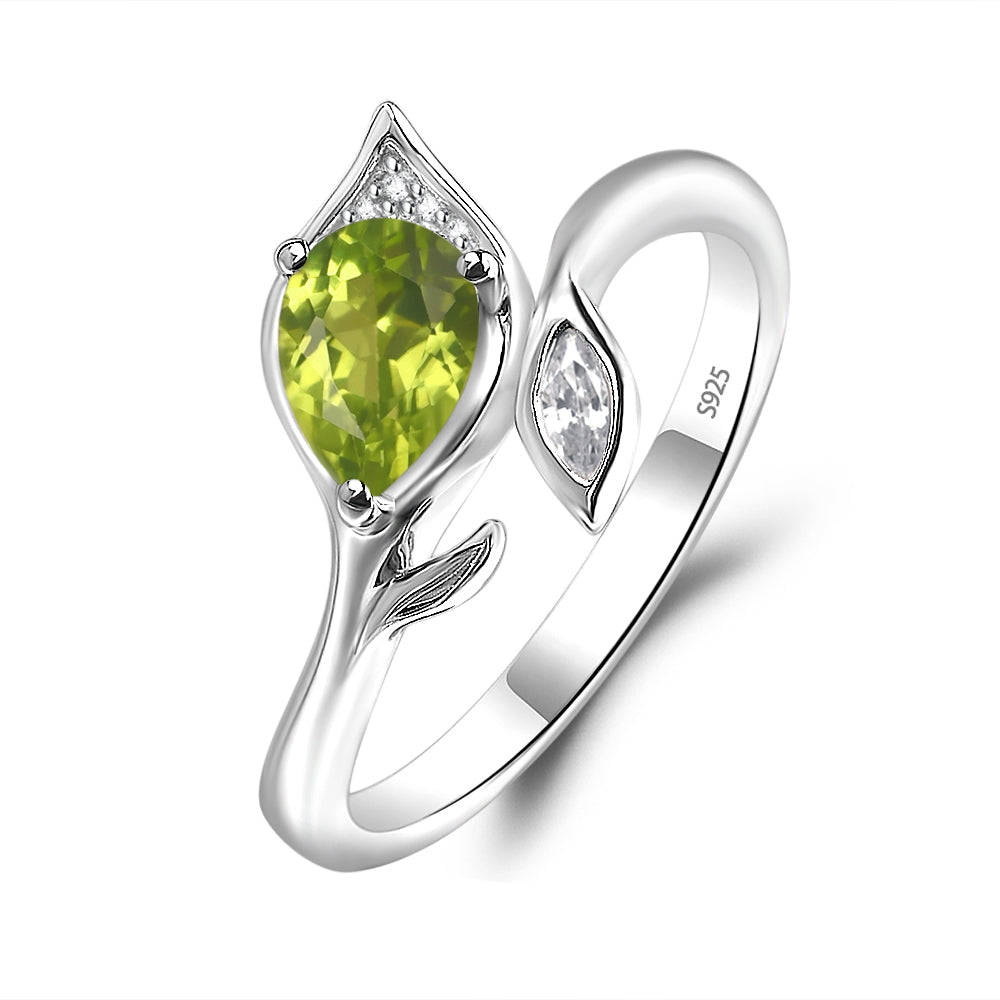 Pear Shaped Peridot Leaf Engagement Ring - LUO Jewelry