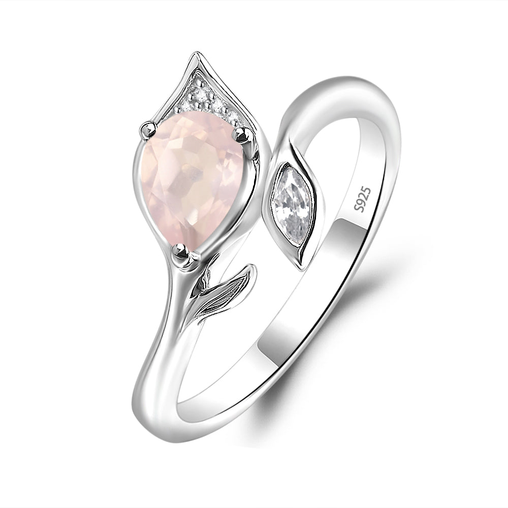 Pear Shaped Rose Quartz Leaf Engagement Ring - LUO Jewelry