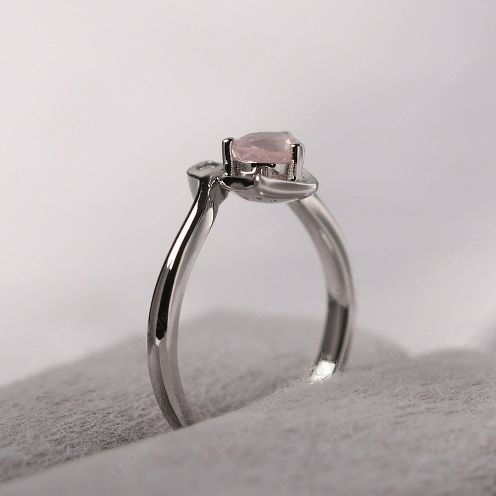Pear Shaped Rose Quartz Leaf Engagement Ring - LUO Jewelry