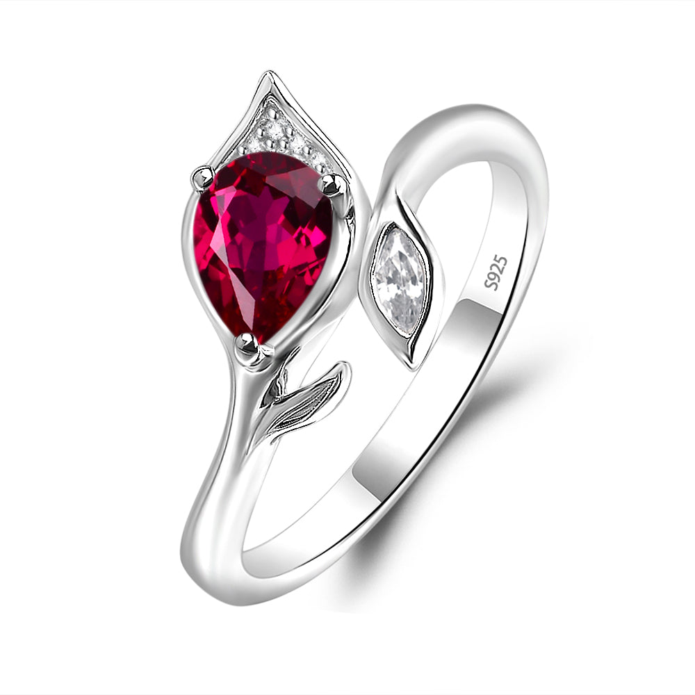 Pear Shaped Ruby Leaf Engagement Ring - LUO Jewelry