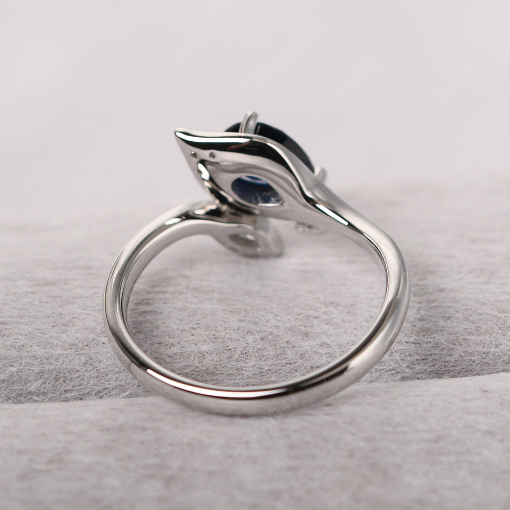 Pear Shaped Lab Sapphire Leaf Engagement Ring - LUO Jewelry