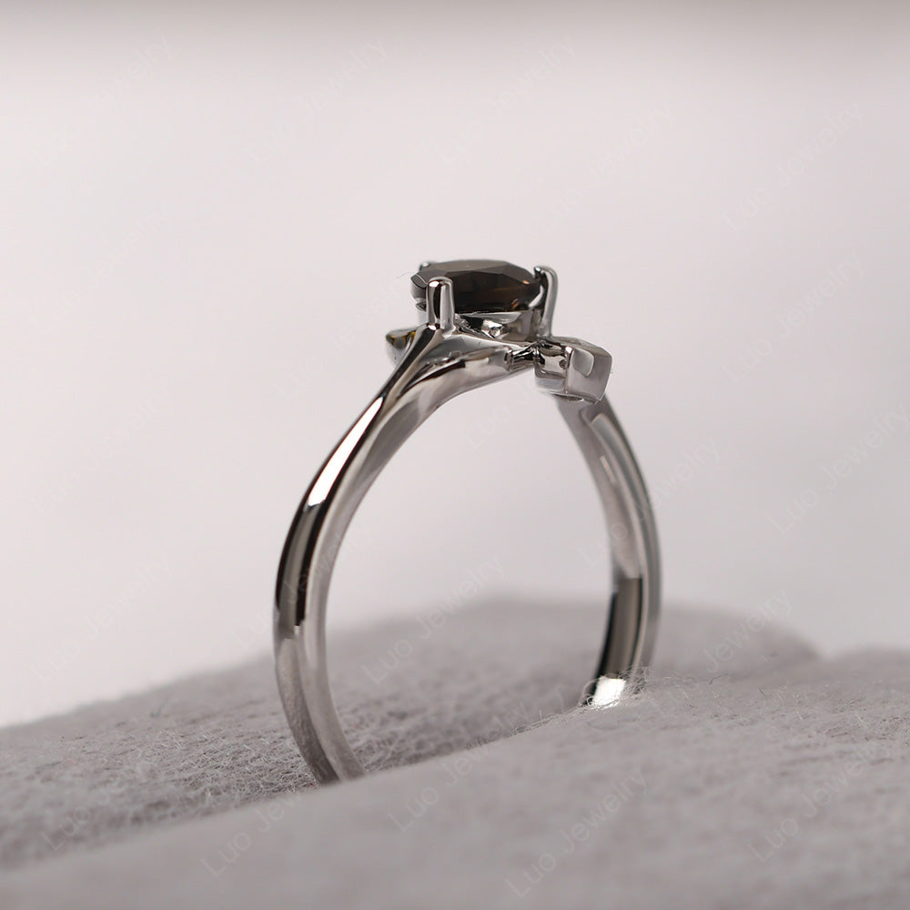 Pear Shaped Smoky Quartz  Leaf Engagement Ring - LUO Jewelry