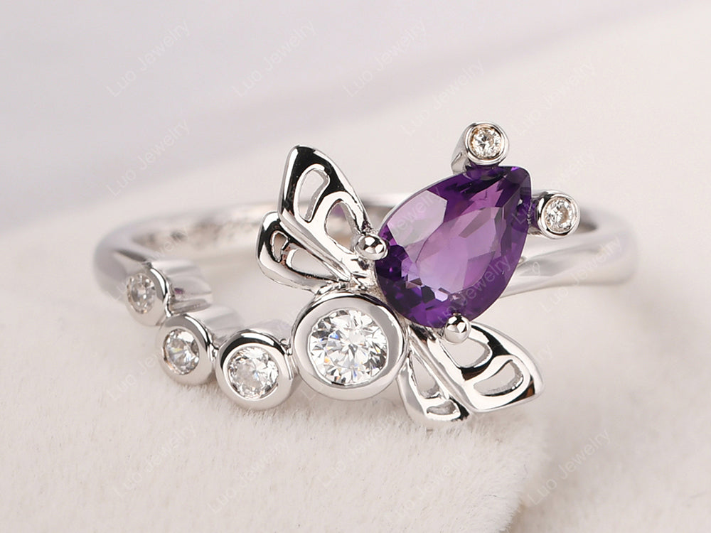 Dragonfly Ring Amethyst Engagement Ring - LUO Jewelry