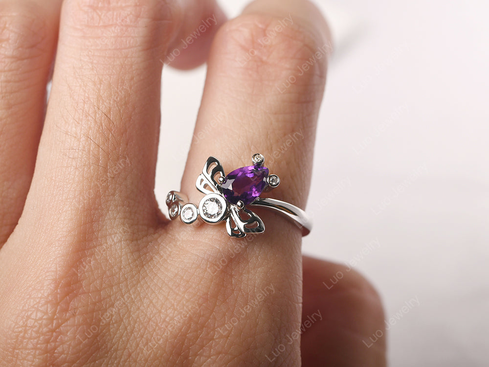 Dragonfly Ring Amethyst Engagement Ring - LUO Jewelry
