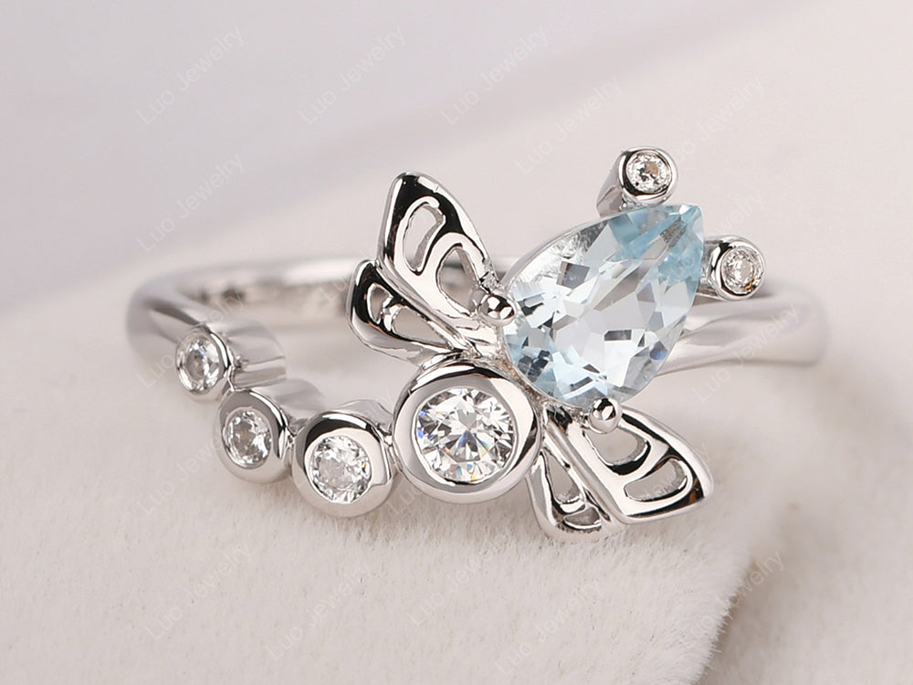 Dragonfly Ring Aquamarine Engagement Ring - LUO Jewelry