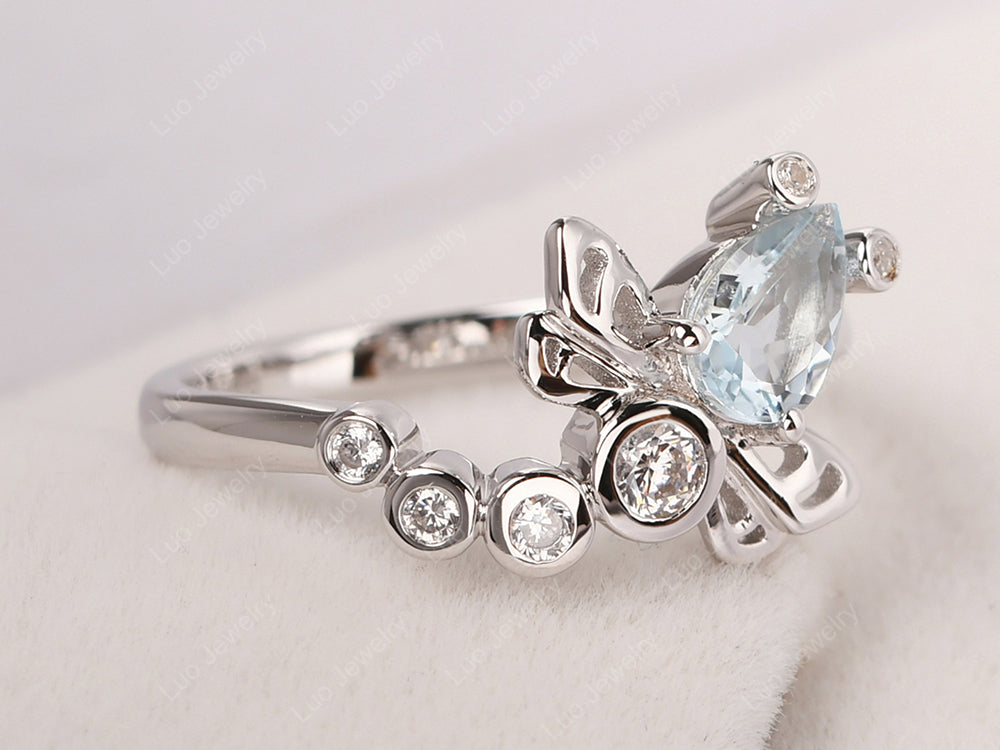Dragonfly Ring Aquamarine Engagement Ring - LUO Jewelry