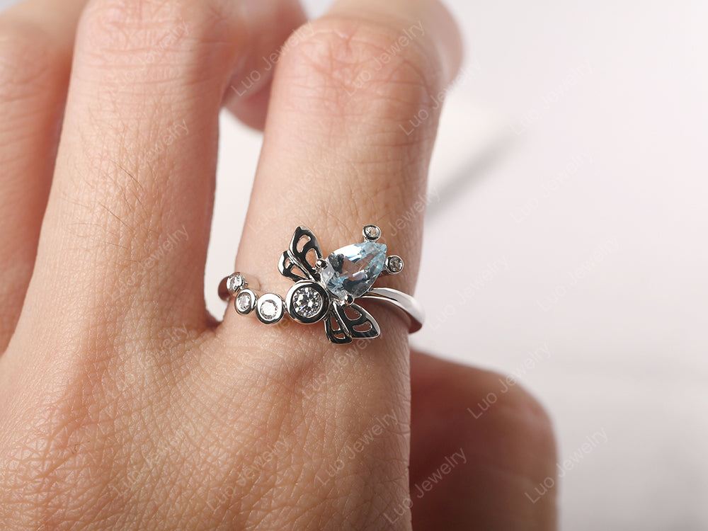 Dragonfly Ring Aquamarine Engagement Ring - LUO Jewelry