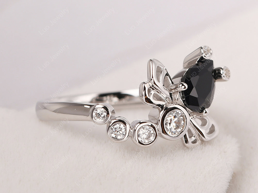 Dragonfly Ring Black Spinel Engagement Ring - LUO Jewelry