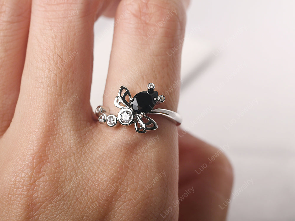 Dragonfly Ring Black Spinel Engagement Ring - LUO Jewelry