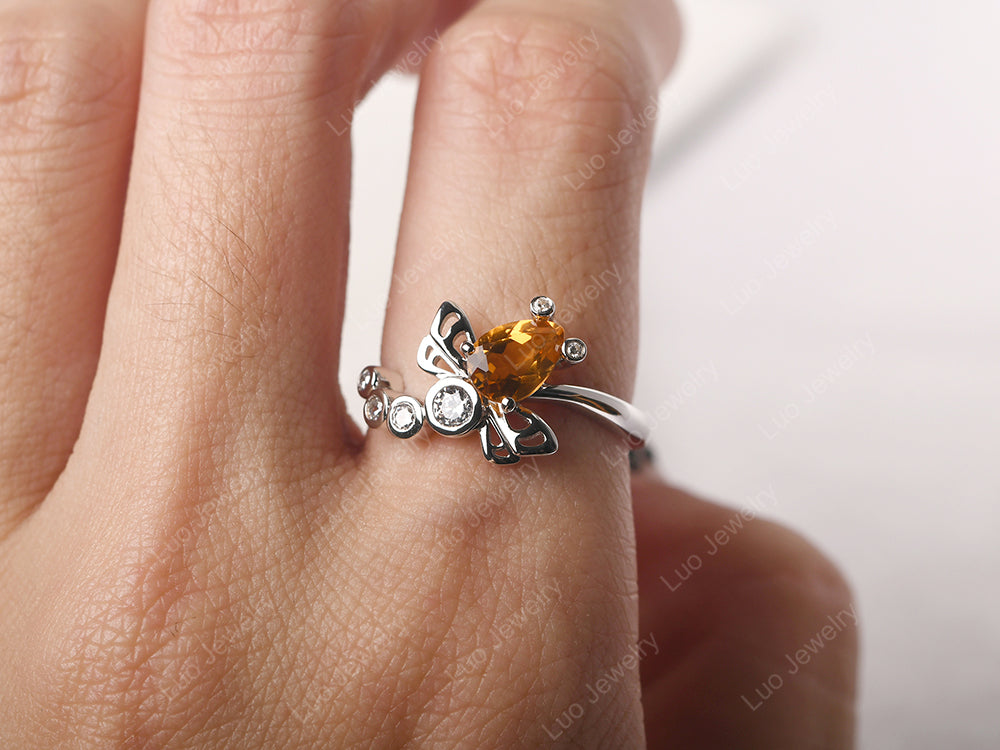 Dragonfly Ring Citrine Engagement Ring - LUO Jewelry