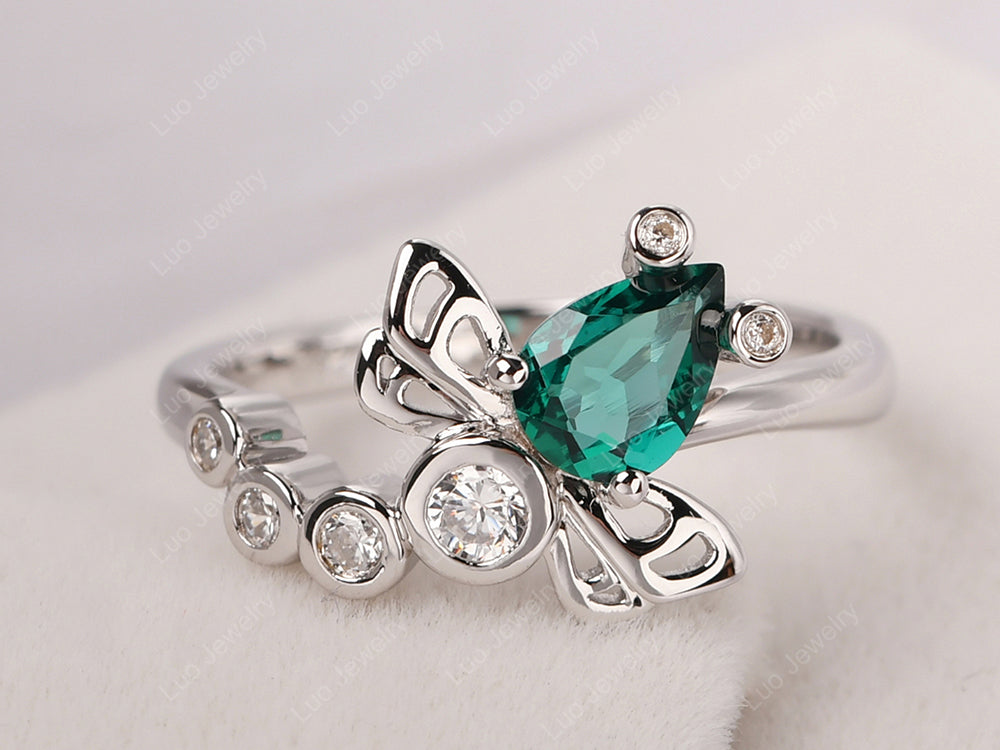 Dragonfly Ring Emerald Engagement Ring - LUO Jewelry