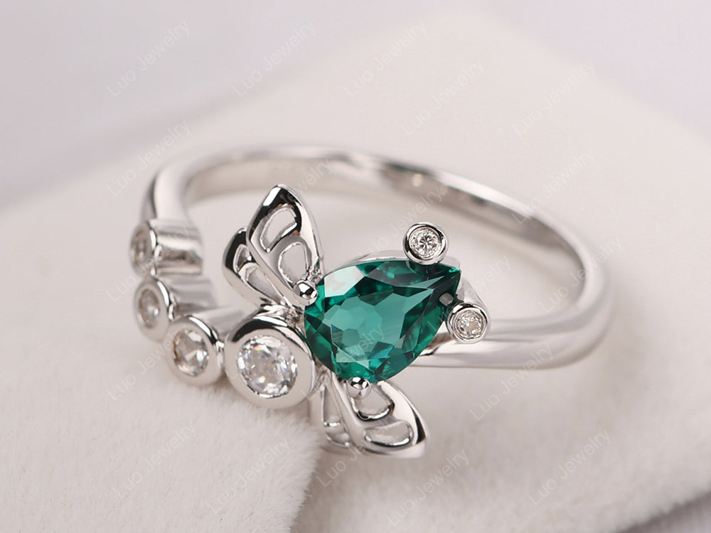 Dragonfly Ring Emerald Engagement Ring - LUO Jewelry