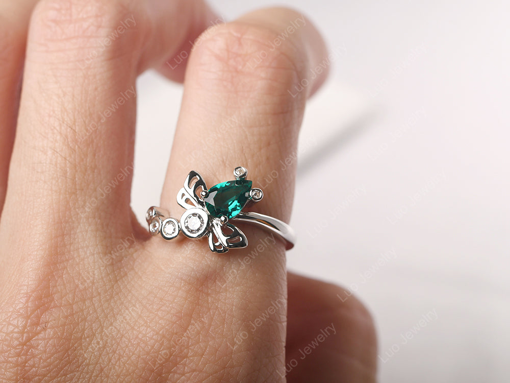 Dragonfly Ring Emerald Engagement Ring - LUO Jewelry